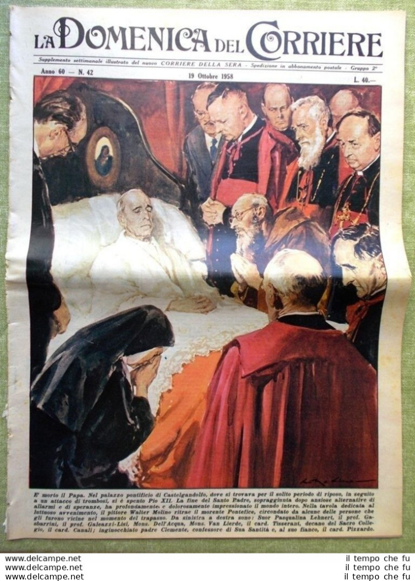 La Domenica Del Corriere 19 Ottobre 1958 Morte Papa Pio XII Cardinali Conclave - Otros & Sin Clasificación