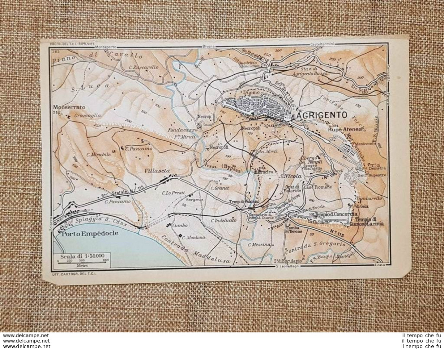 Carta Cartina Del 1953 Agrigento Porto Empedocle Piano Di Cavallo Sicilia T.C.I. - Landkarten