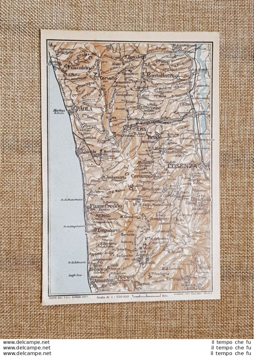 Carta Cartina Del 1928 Cosenza Paola Grimaldi Dipignano Amantea Calabria T.C.I. - Geographical Maps