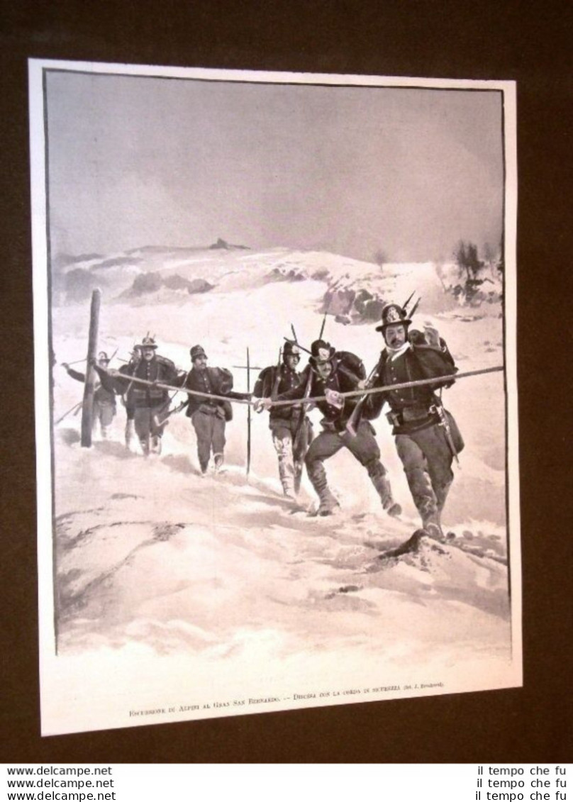 Alpini E Alpinismo Nel 1906 Escursione Al Gran San Bernardo Discesa Con La Corda - Autres & Non Classés