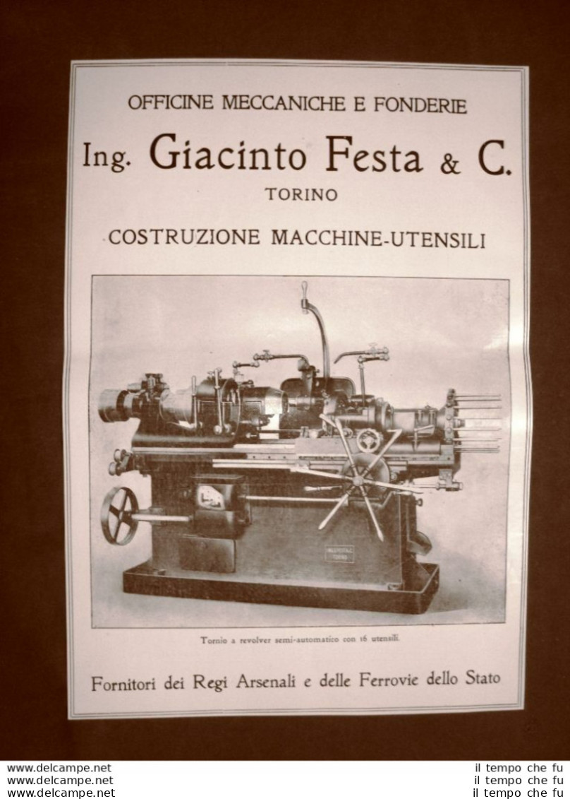 Costruzioni Macchine Utensili Ing.G.Festa Tornio A Revolver Pubblicità Del 1918 - Andere & Zonder Classificatie