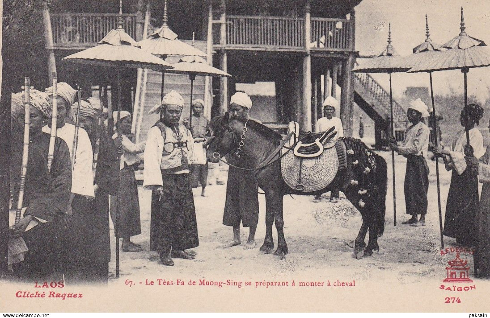 LAOS Le Téas Fa De Muong-Sing Se Préparant à Monter à Cheval Cliché Raquez Decoly N° 67 Indochine Indochina - Laos
