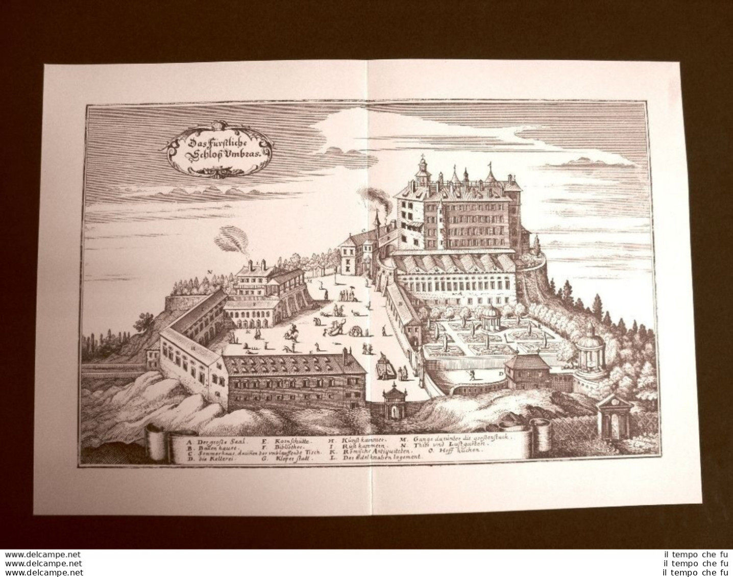 Castello Di Ambras Innsbruck Austria Incisione Merian Matthäus Del 1640 Ristampa - Andere & Zonder Classificatie