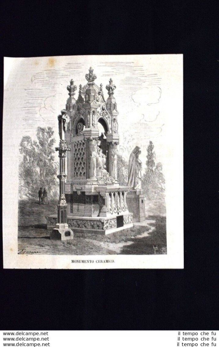 Monumento Ceramico Incisione Del 1870 - Avant 1900