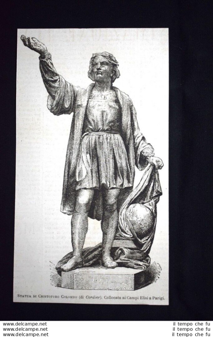 Statua Di Cristoforo Colombo (di Cordier) Incisione Del 1876 - Vor 1900