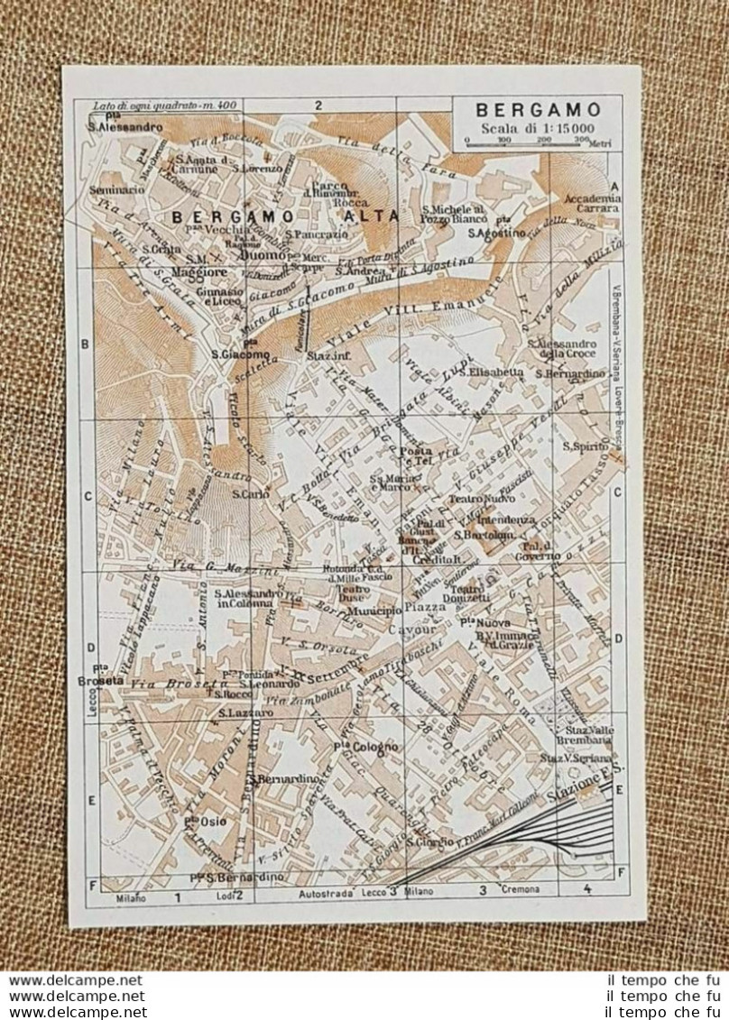 Pianta O Piantina Del 1937 La Città Di Bergamo Lombardia T.C.I. - Cartes Géographiques