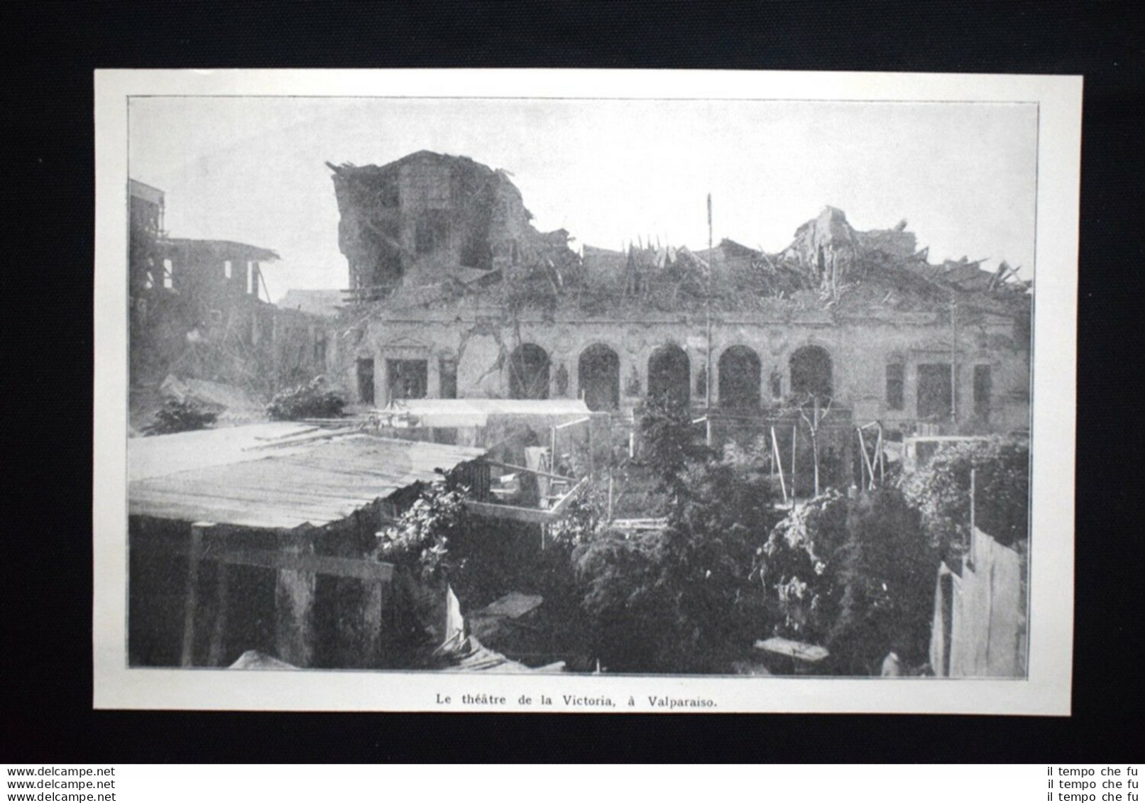 Dopo Il Terremoto Di Valparaiso, Cile: Il Teatro Della Vittoria Stampa Del 1906 - Autres & Non Classés