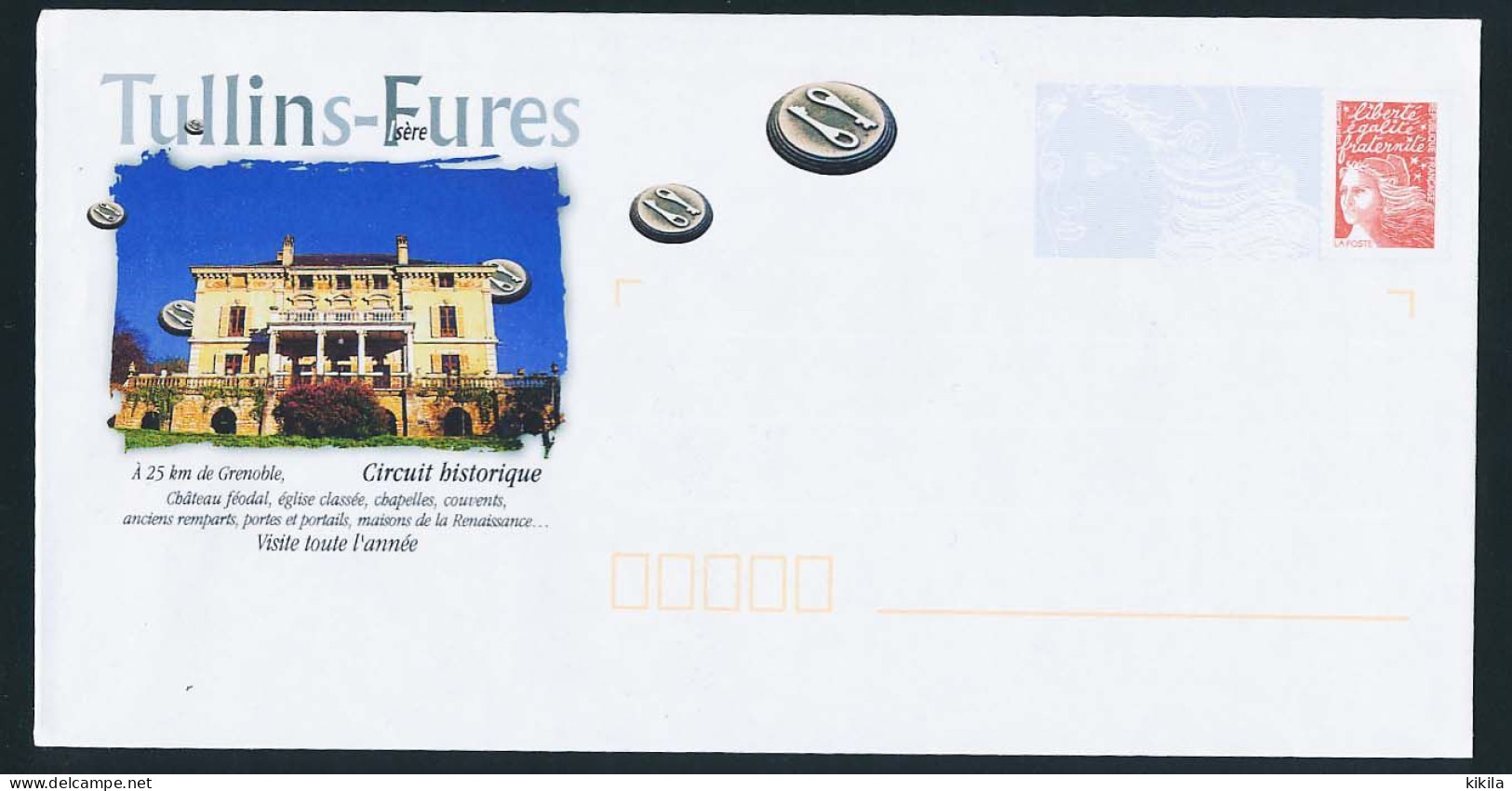 Enveloppe Illustrée  22 X 11 Isère TULLINS-FURES L'Hôtel De Ville (1) Ancien Châteaux Des Chartreux Et De Michel Perret - Tullins