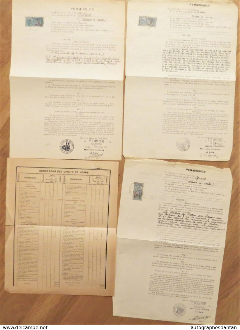 ● NANTERRE Lot 4 Vieux Papiers 1914 1935 1936 1937 - Girard - Agent Voyer Communal - Voirie - Seine - Timbres Fiscaux - Ohne Zuordnung