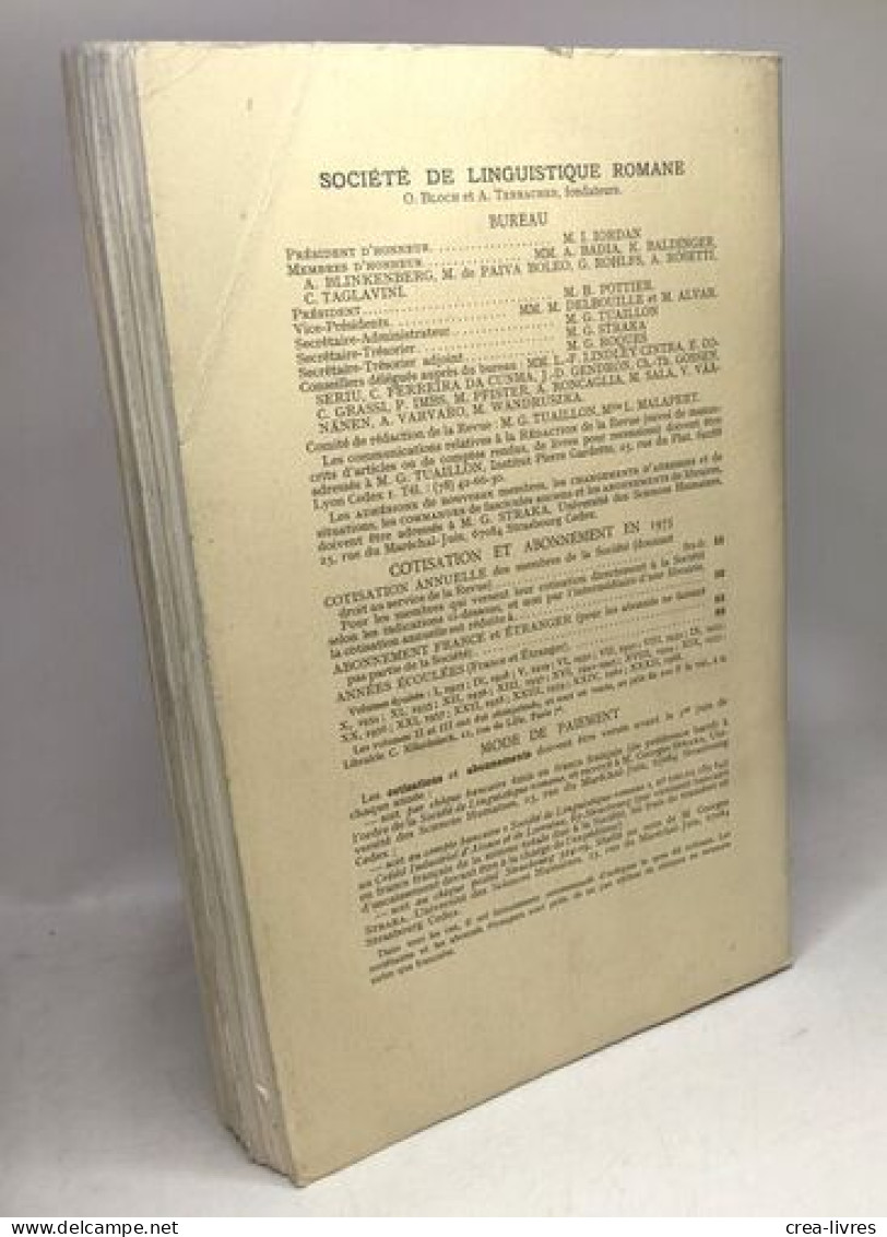 Revue De Linguistique Romane TOME 38 - N°149-150-151-152 Janvier-Décembre 1974 - Sciences