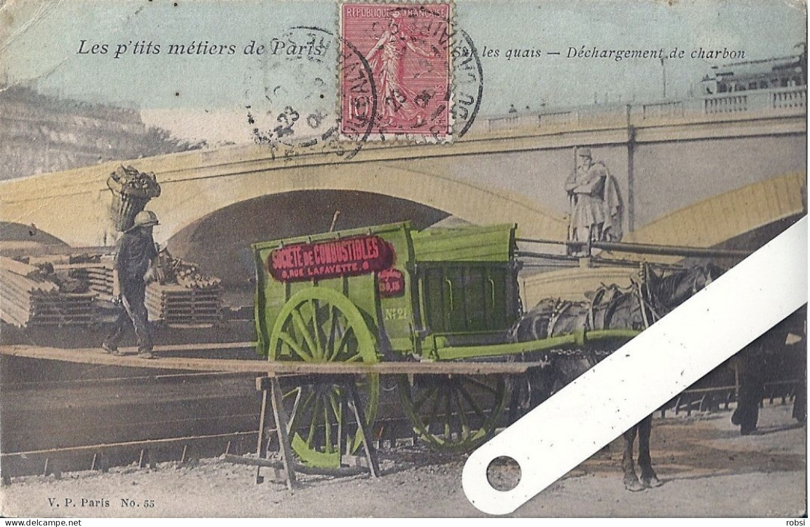 75 Paris, Les P'tits Métiers (Atget), V.P. N°55 ,sur Les Quais, Déchargement Du Charbon (colorisée), D5271 - Straßenhandel Und Kleingewerbe