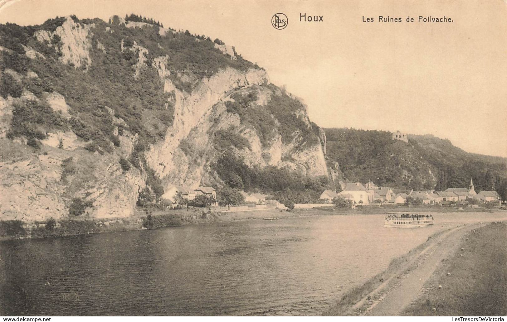 BELGIQUE - Houx - Les Ruines De Pollvache - Bateau - Animé - Maisons Au Loin - Carte Postale Ancienne - Yvoir