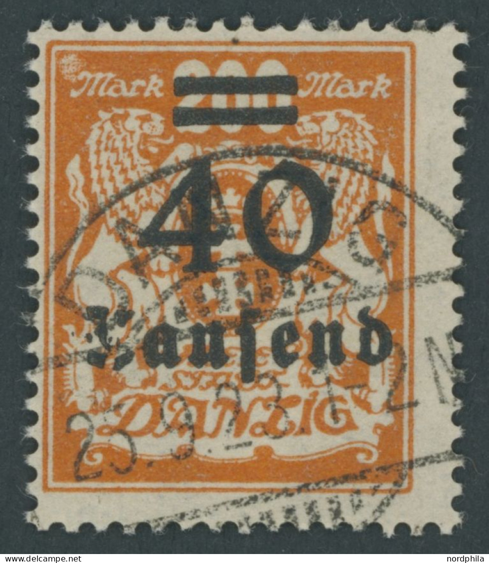 FREIE STADT DANZIG 158 O, 1923, 40 T. Auf 200 M. Rotorange, Zeitgerechte Entwertung, Pracht, Kurzbefund Gruber, Mi. 280. - Used