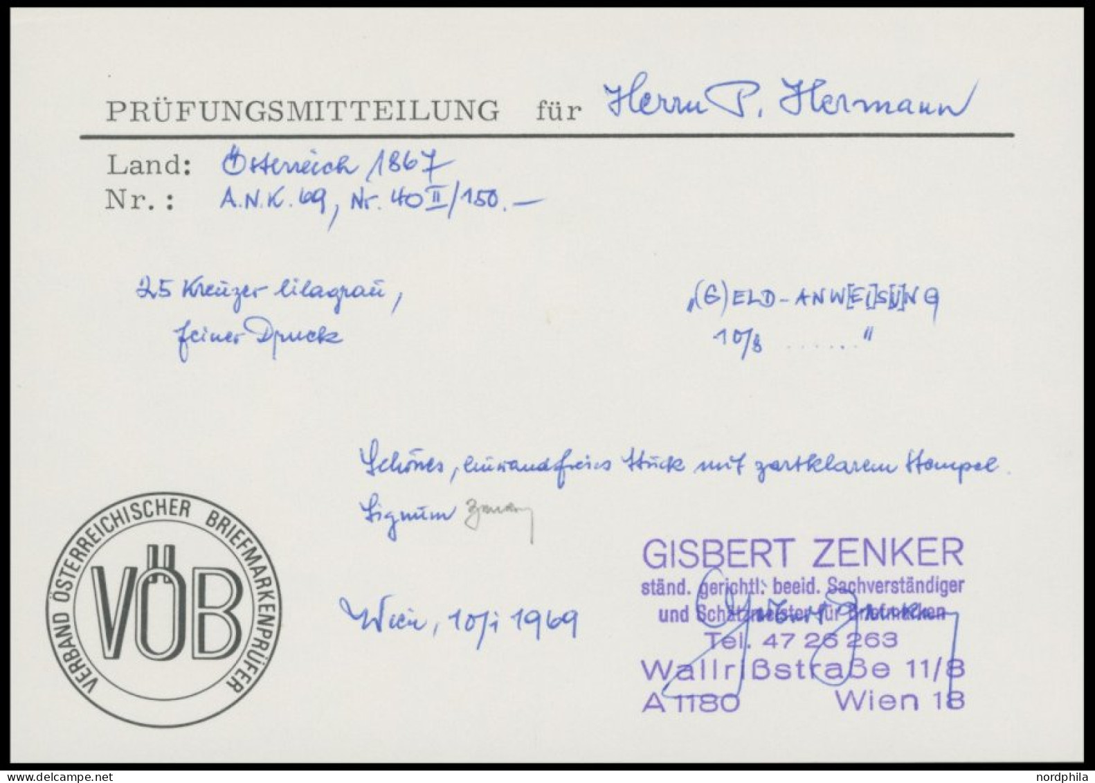 ÖSTERREICH 1867-1918 40IIa O, 1881, 25 Kr. Lilagrau, Feiner Druck, Pracht, Gepr. Zenker Mit Befund, Mi. 180.- - Other & Unclassified