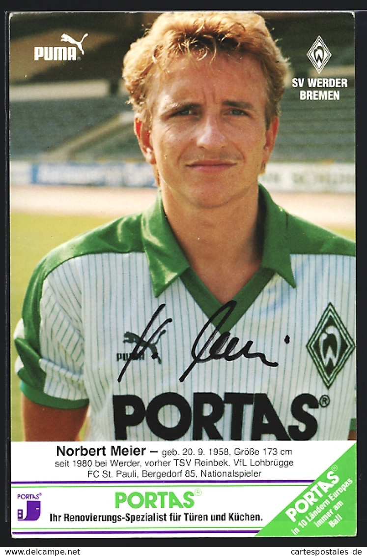 AK Fussballspieler Norbert Meier, SV Werder Bremen  - Soccer