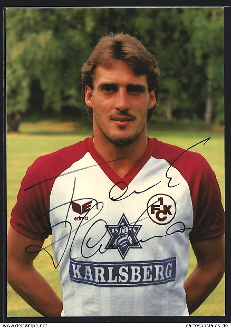 AK Fussballspieler Frank Hartmann, 1. FC Kaiserslautern, Reklame Karlsberg-Bier  - Soccer