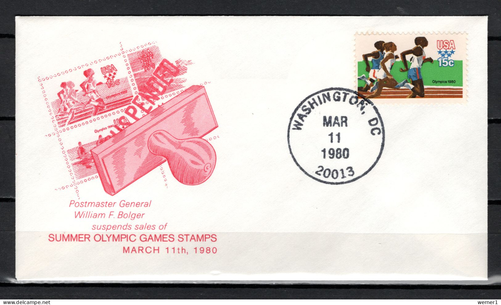 USA 1980 Olympic Games Moscow Commemorative Cover - Last Day Of Sale - Zomer 1980: Moskou