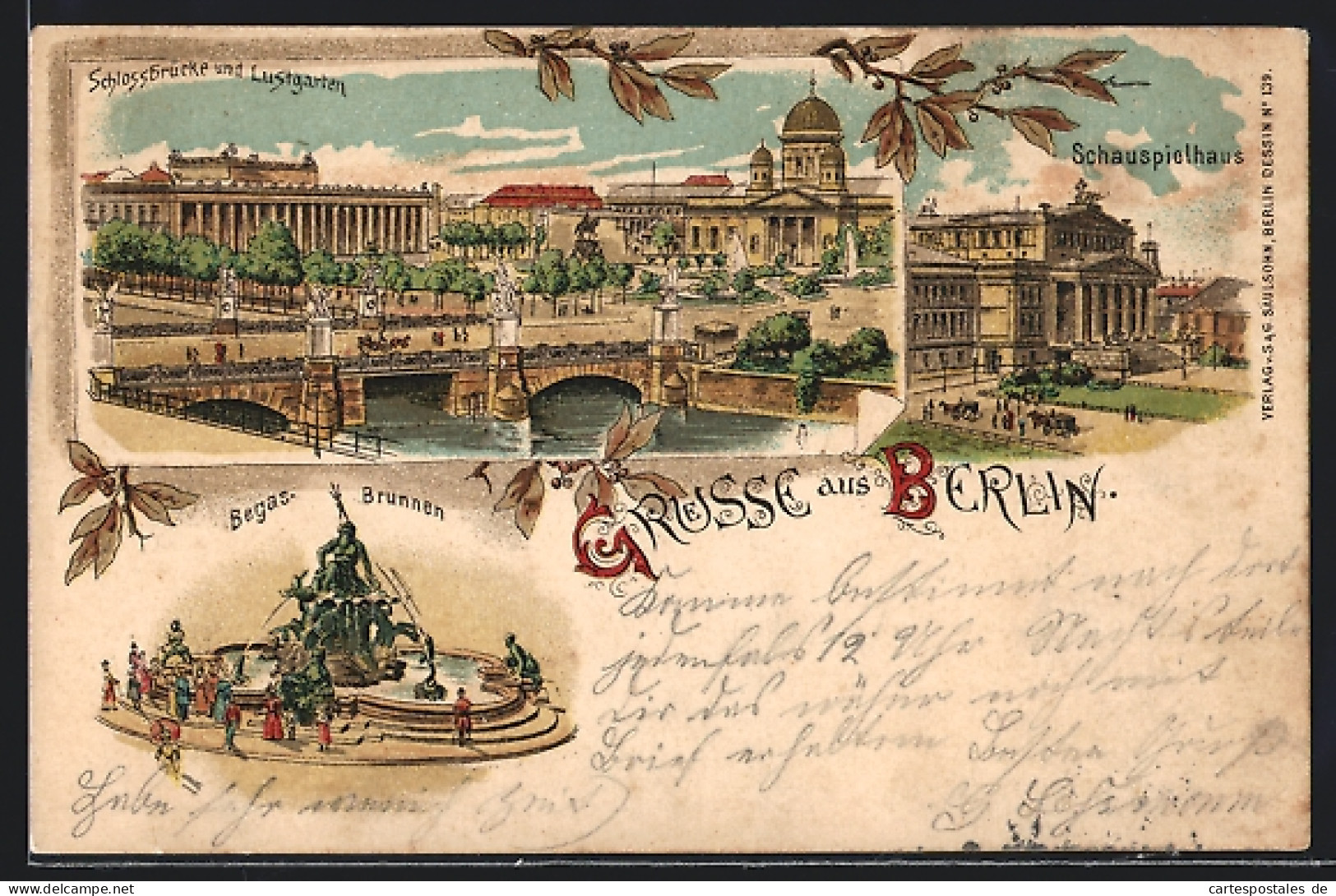 Lithographie Berlin, Schlossbrücke Und Lustgarten, Begas-Brunnen, Schauspielhaus  - Mitte
