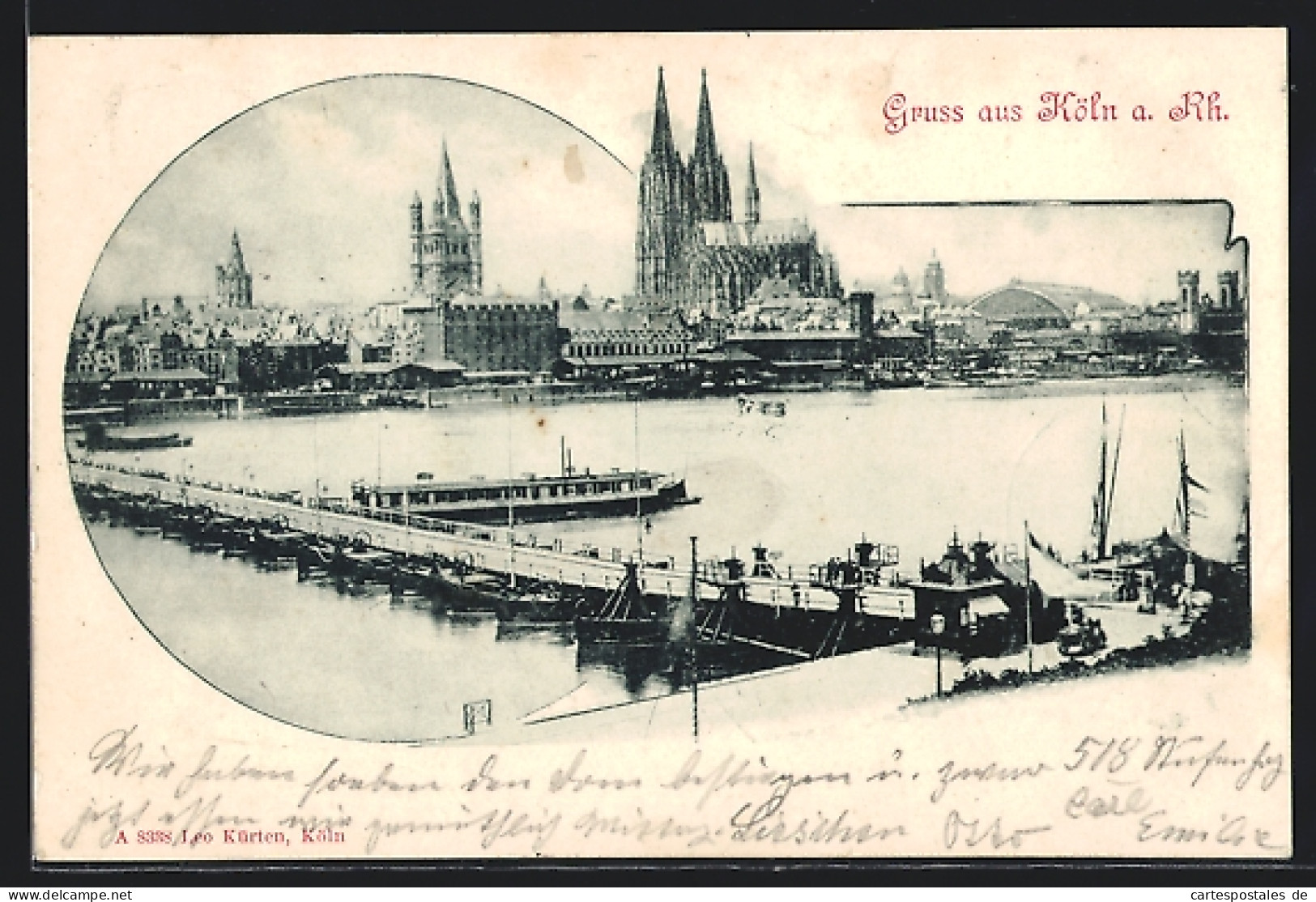 AK Köln A. Rh., Blick Auf Bootsbrücke Und Dom  - Köln