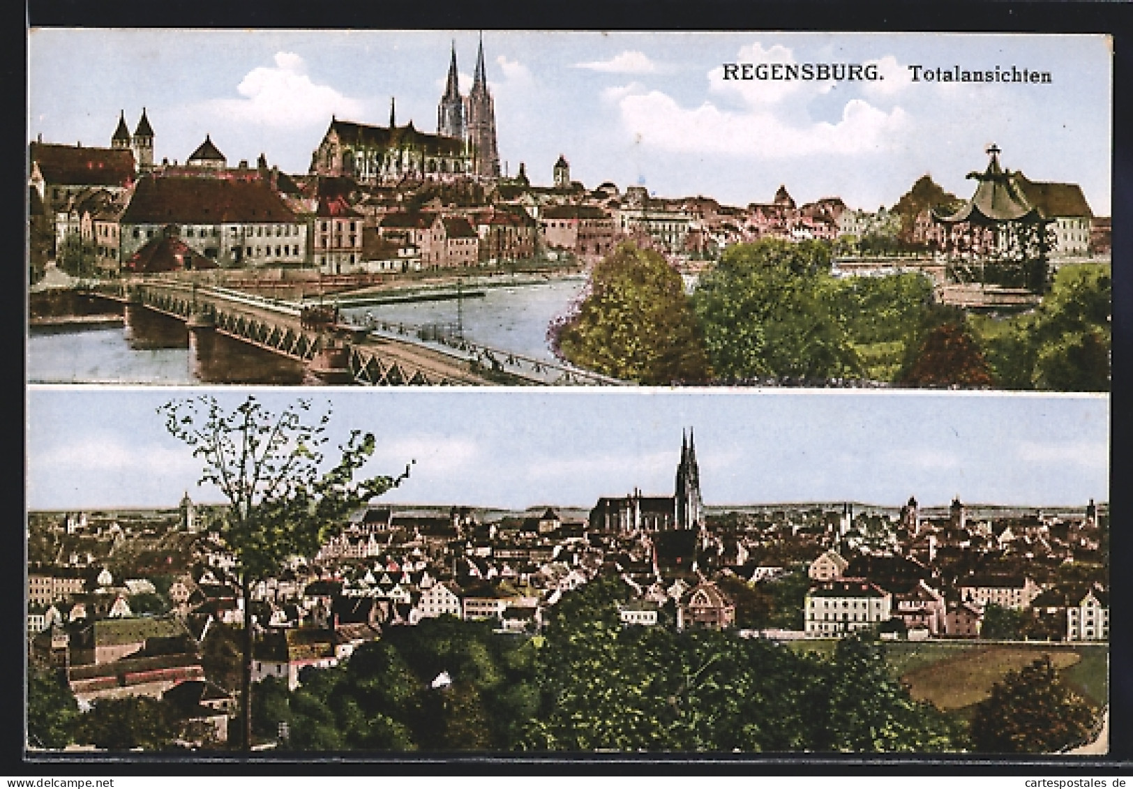 AK Regensburg, Totalansichten Mit Fluss, Pavillon Und Dom  - Regensburg