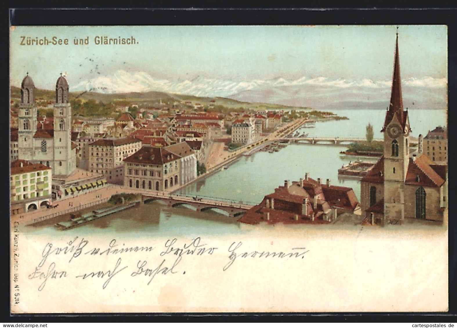 Lithographie Zürich, Zürich-See Und Partie Von Glärnisch  - Autres & Non Classés