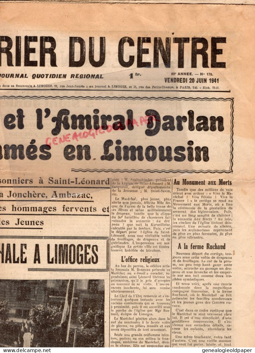 87- LIMOGES- ST SAINT LEONARD- SAINT JUNIEN-LIMOGES- LA JONCHERE-LE COURRIER DU CENTRE-VISITE PETAIN DARLAN-GUERRE 1941 - Andere & Zonder Classificatie