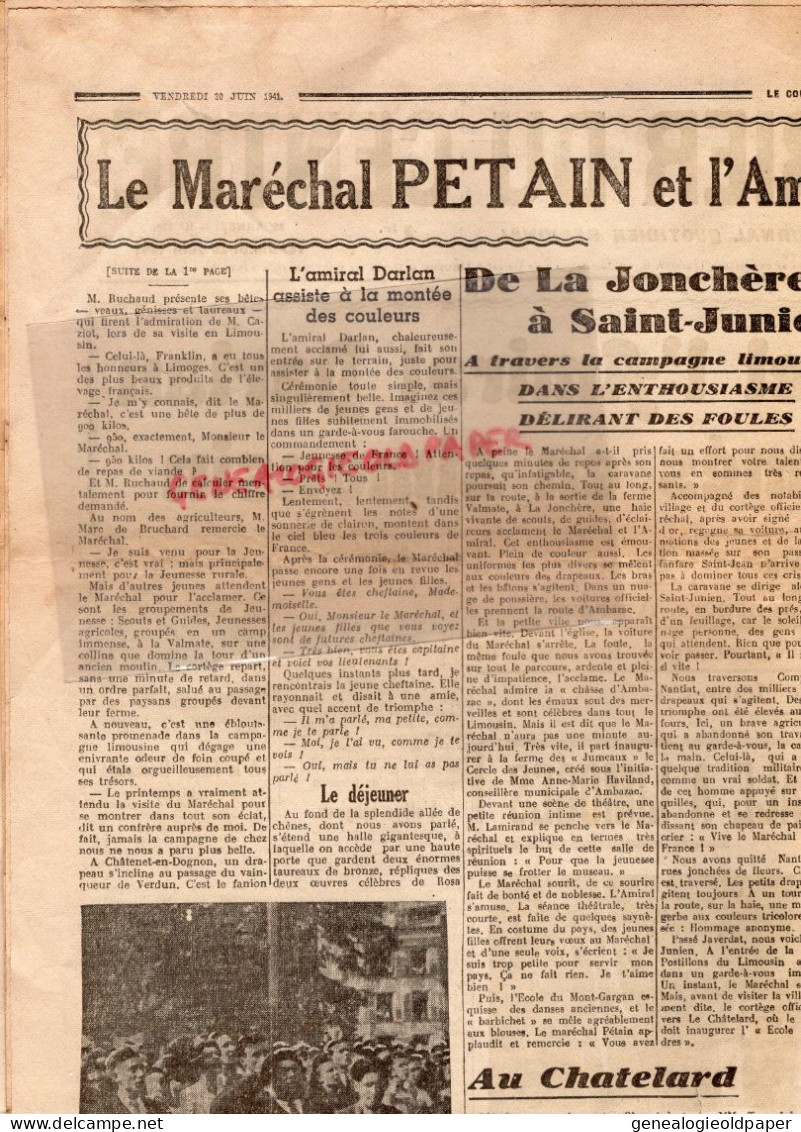 87- LIMOGES- ST SAINT LEONARD- SAINT JUNIEN-LIMOGES- LA JONCHERE-LE COURRIER DU CENTRE-VISITE PETAIN DARLAN-GUERRE 1941 - Other & Unclassified