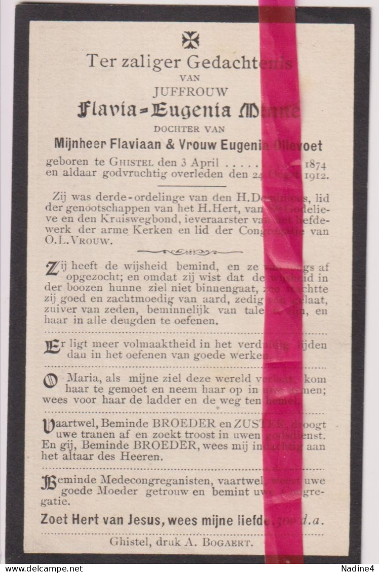 Devotie Doodsprentje Overlijden - Flavia Minne Dochter Flaviaan & Eugenia Ollevoet - Gistel 1874 - 1912 - Obituary Notices