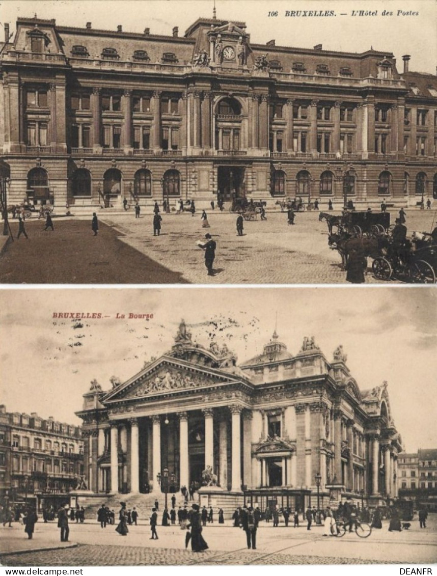 BRUXELLES : L' Hôtel Des Postes + La Bourse. ( 2 Cartes ). Cartes  Impeccables. - Monuments