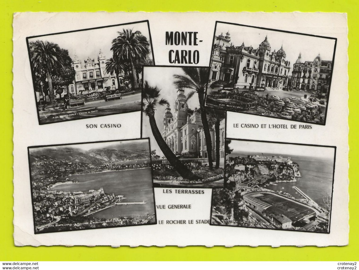 MONACO Monte Carlo Multivues Voyagé Années 50 Casino Hôtel De Paris Les Terrasses Le Rocher Le Stade De Foot Louis II - Monte-Carlo
