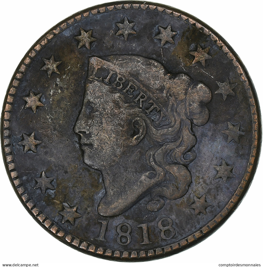 États-Unis, 1 Cent, Coronet Head, 1818, Philadelphie, Cuivre, TB+, KM:45.1 - 1816-1839: Coronet Head