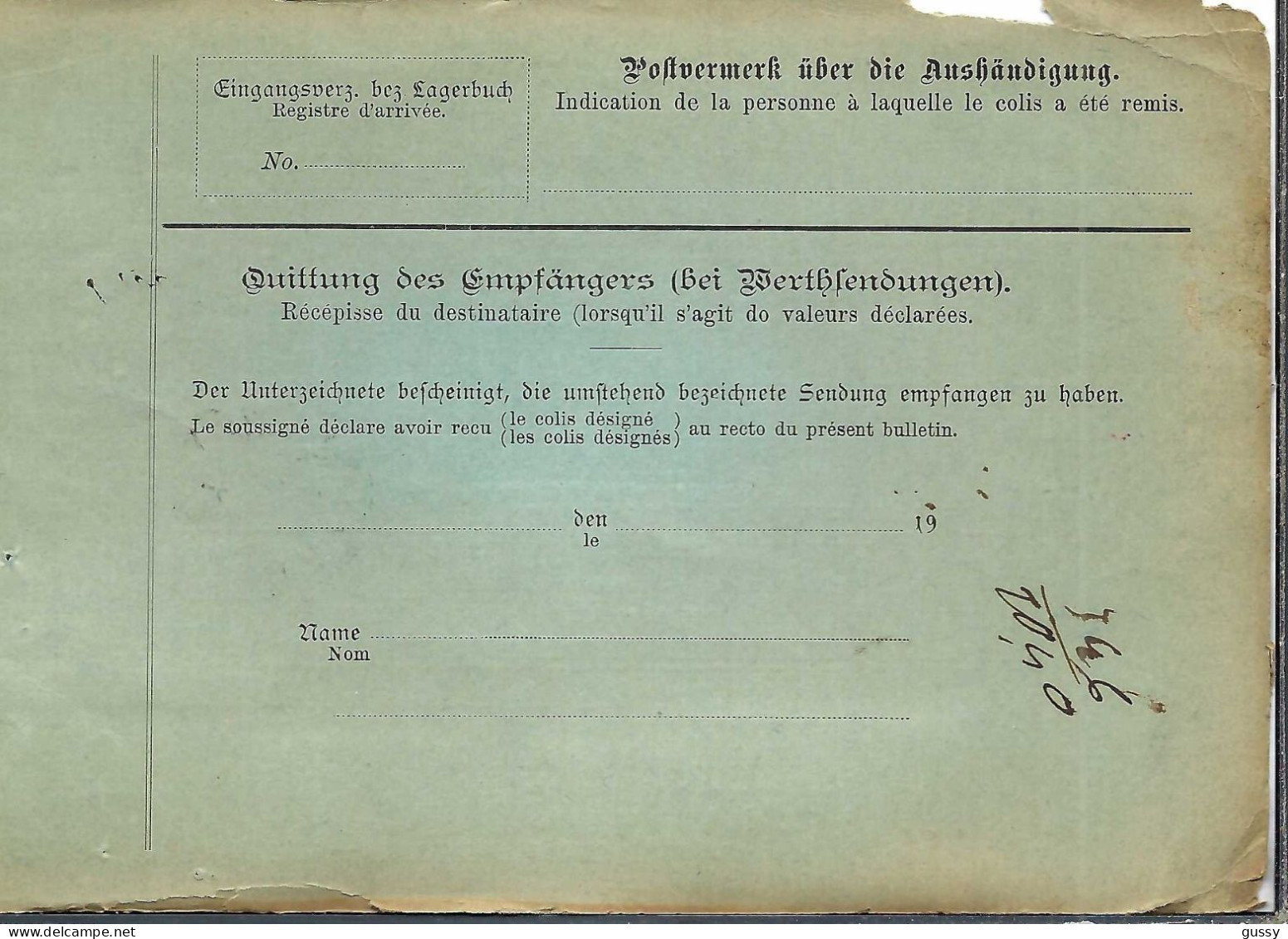 ALLEMAGNE Ca.1903: Bulletin D'Expédition CR De Frankfurt (Main) Pour Genève (Suisse) - Lettres & Documents