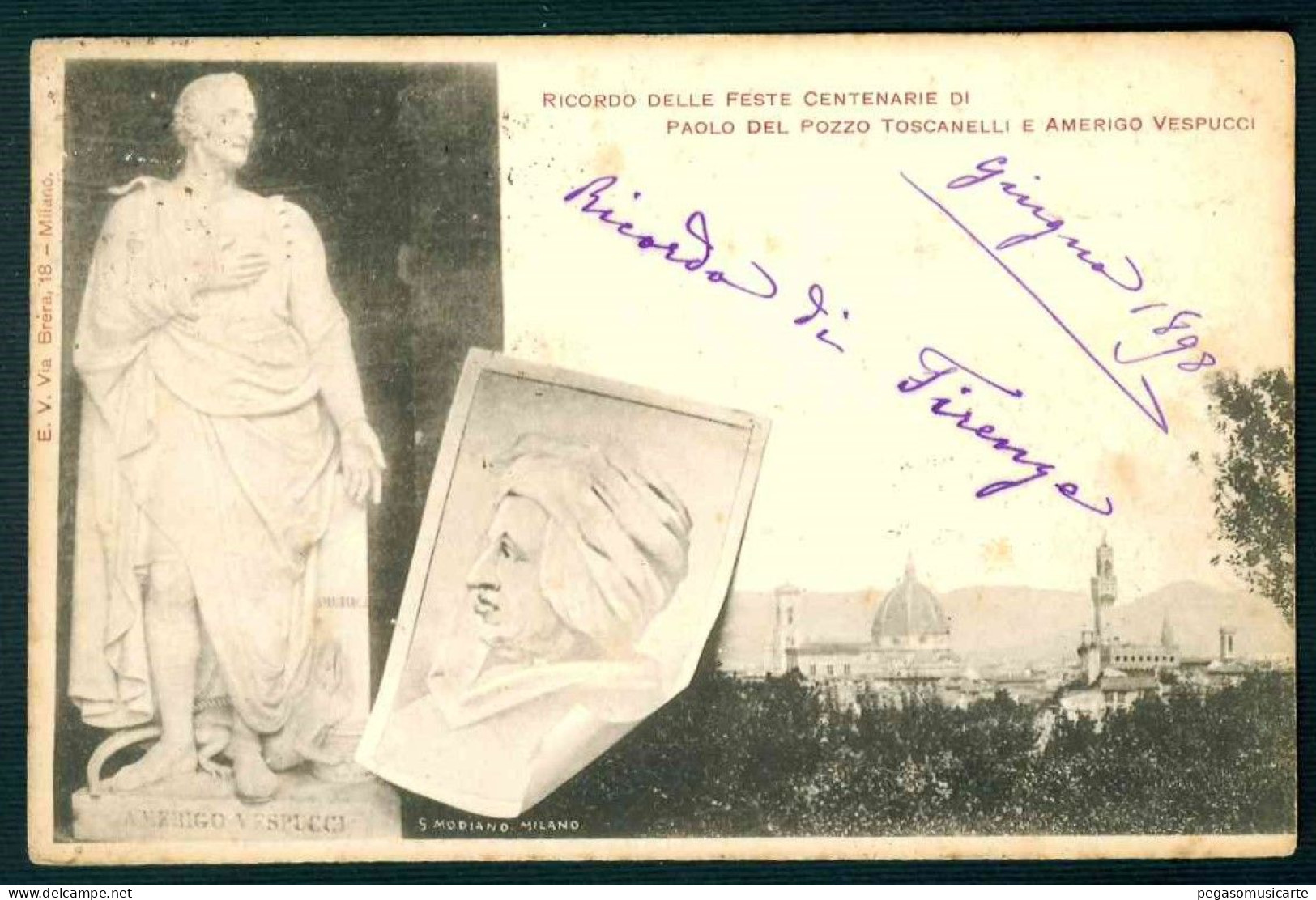 BK018 RICORDO DELLE FESTE CENTENARIE DI PAOLO DEL POZZO TOSCANELLI E AMERIGO VESPUCCI 1898 STORIA POSTALE - Geschiedenis