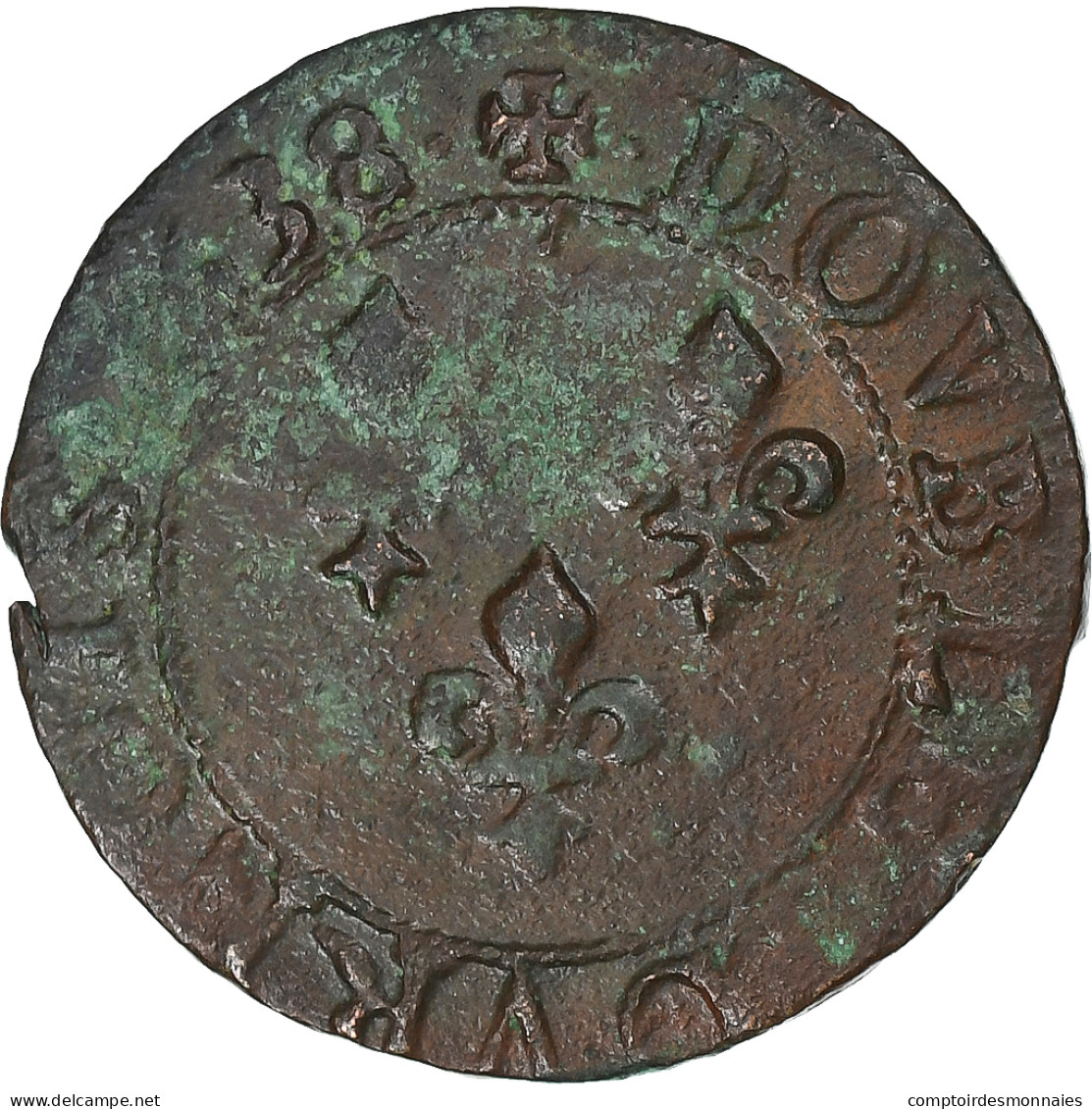 France, Louis XIII, Double Tournois, 1638, Troyes, Cuivre, TB, Gadoury:11 - 1610-1643 Louis XIII The Just