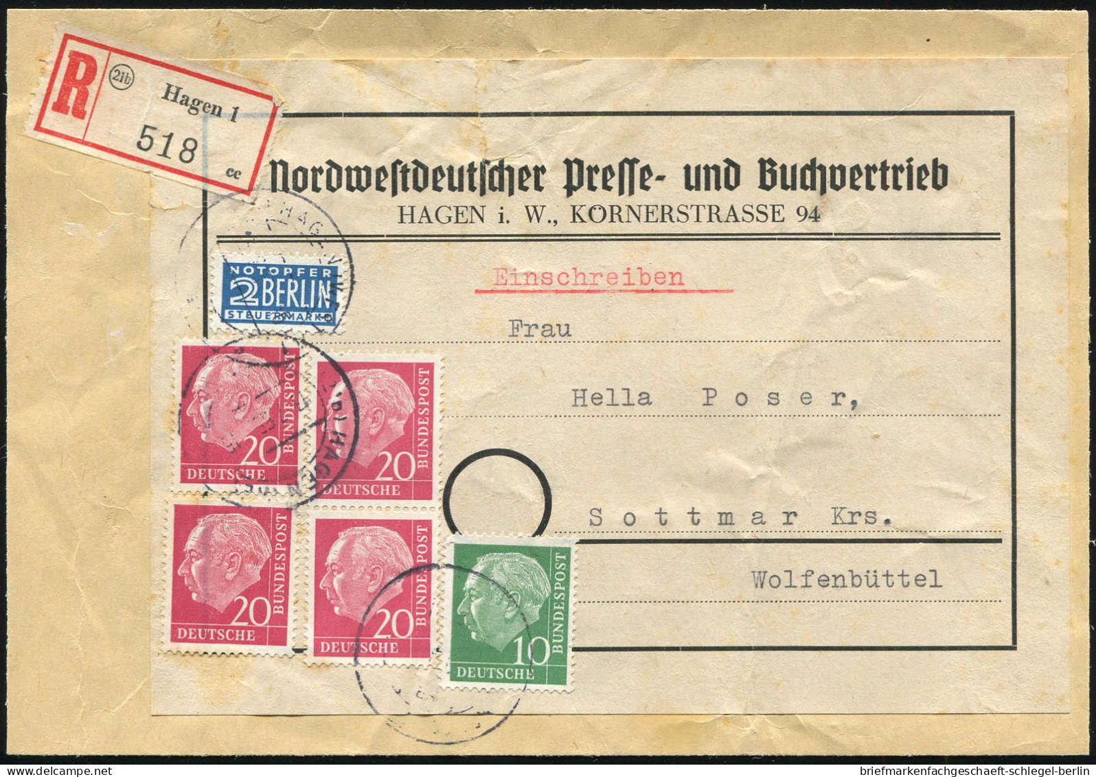 Bundesrepublik Deutschland, 1955, 183+ 185(4),188+189, Brief - Other & Unclassified