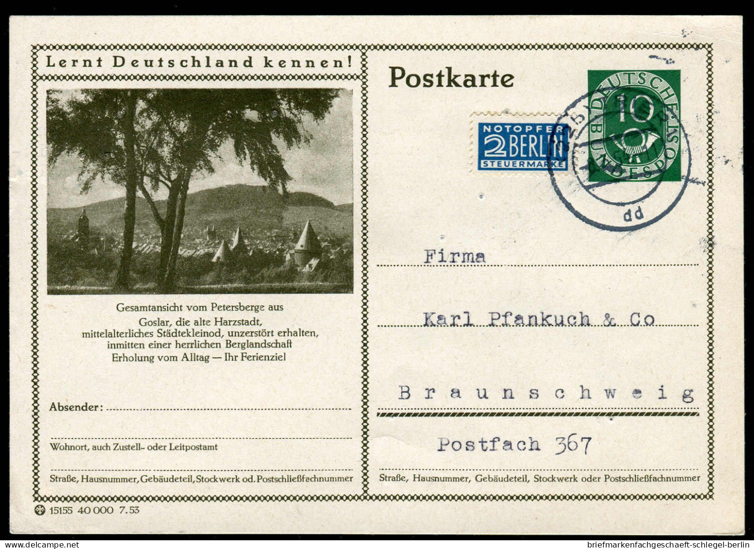 Bundesrepublik Deutschland, 1953, P 14II F, P 14II A, Brief - Autres & Non Classés