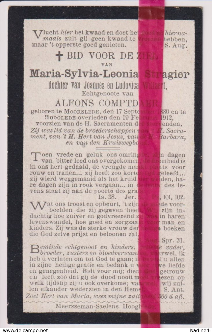 Devotie Doodsprentje Overlijden - Maria Stragier Echtg Alfons Comptdaer - Moorslede 1880 - Hooglede 1912 - Décès