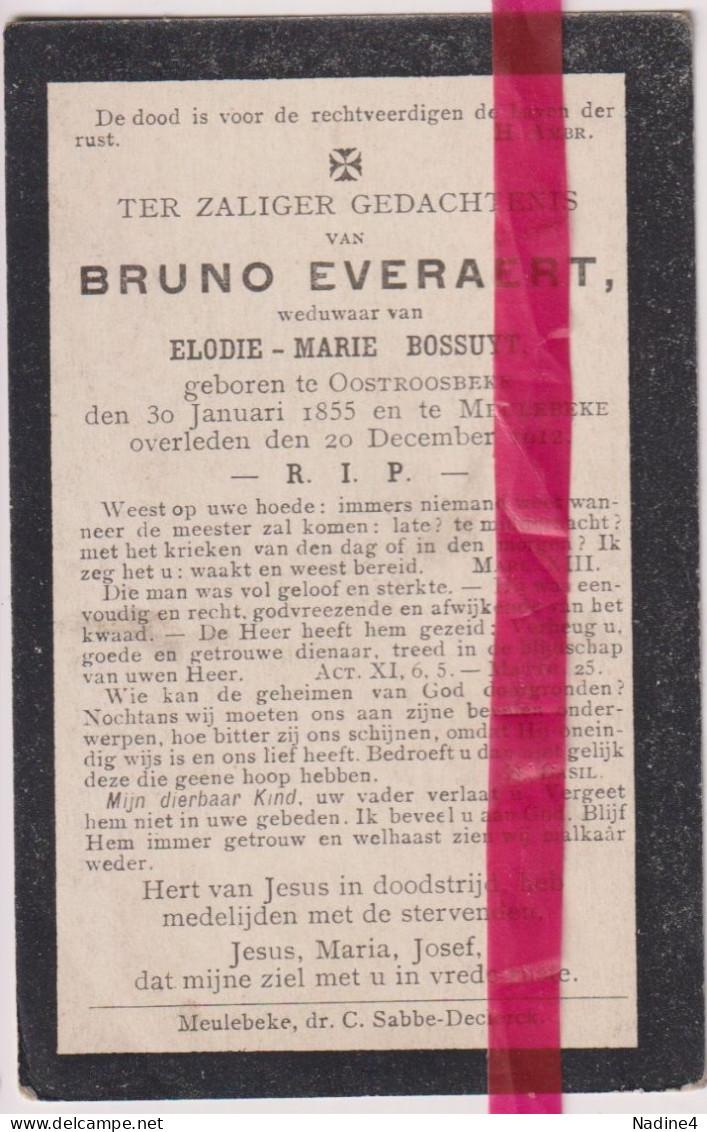 Devotie Doodsprentje Overlijden - Bruno Everaert Wedn Elodie Bossuyt - Oostrozebeke 1855 - Meulebeke 1912 - Todesanzeige