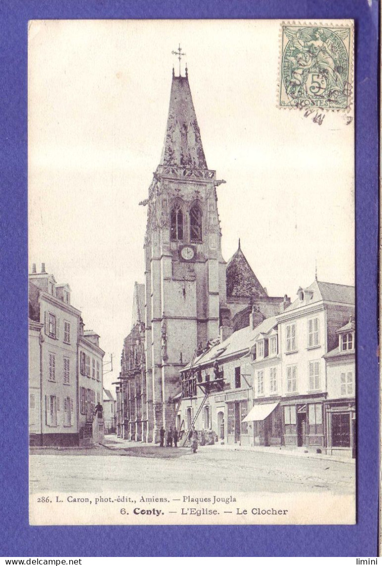 80 - CONTY - EGLISE - CLOCHER - ANIMEE -  - Conty