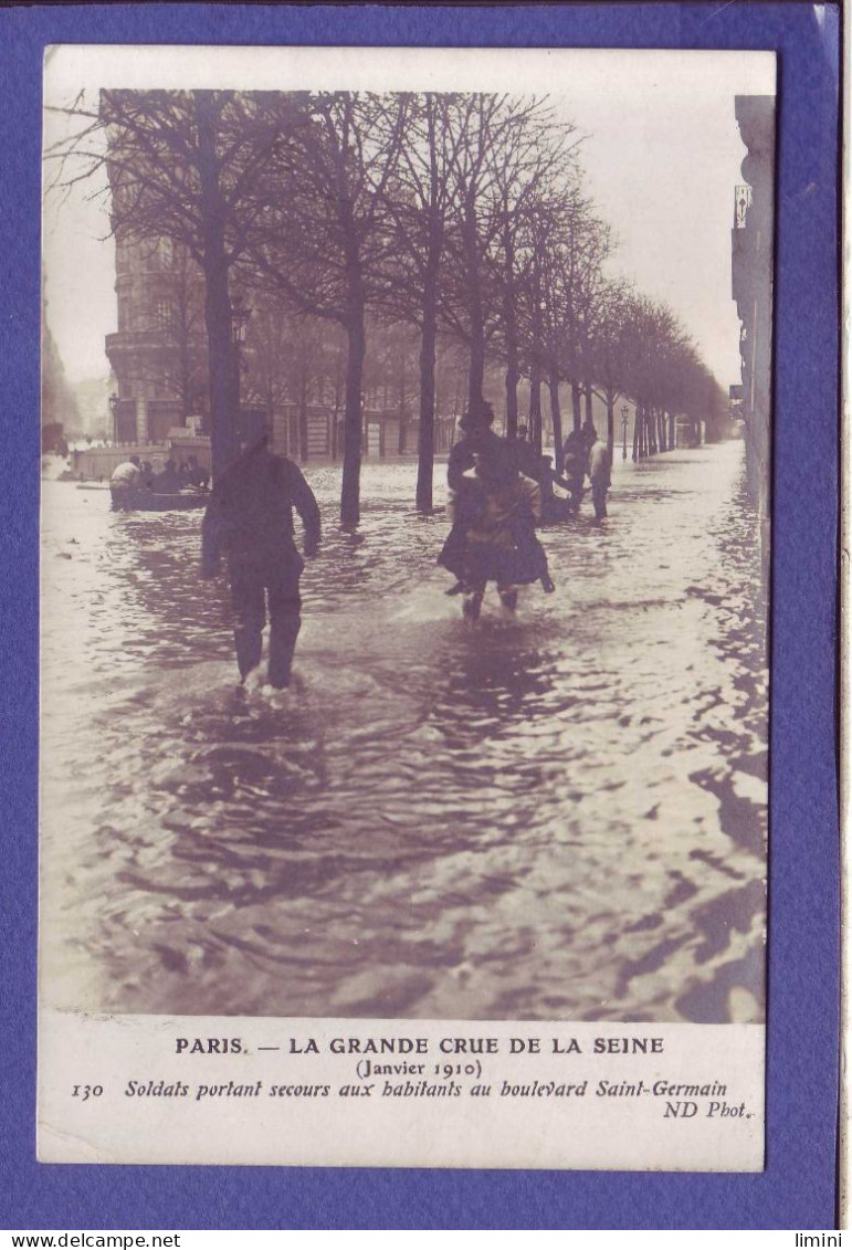 75 - INONDATION 1910 - PARIS  6éme - SOLDATS PORTANT SECOURS - BOULEVARD SAINT GERMAIN -  - Paris Flood, 1910