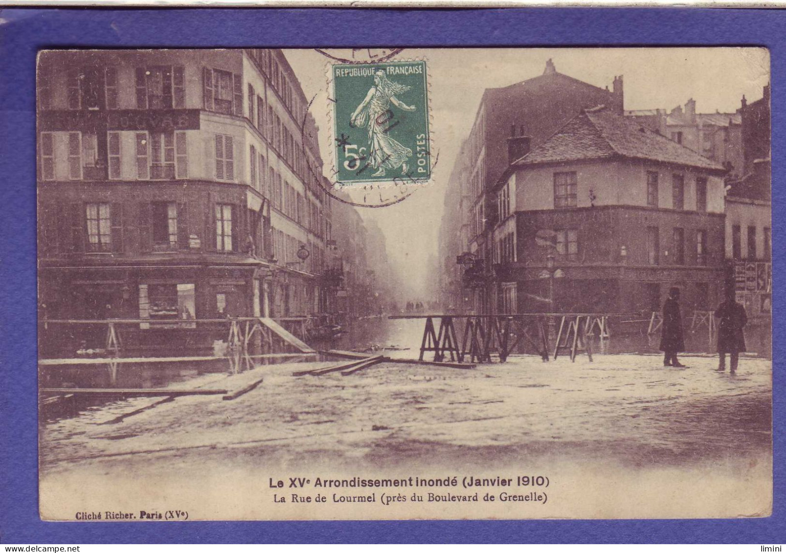 75 - INONDATION 1910 - PARIS 15éme - RUE DE LOURMEL - BOULEVARD De GRENELLE -  - Überschwemmung 1910