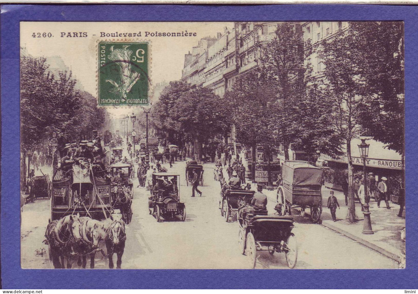 75 - PARIS 2éme - BOULEVARD POISSONNIERE - ATTELAGE - AUTOMOBILE - ANIMÉE - - Paris (02)