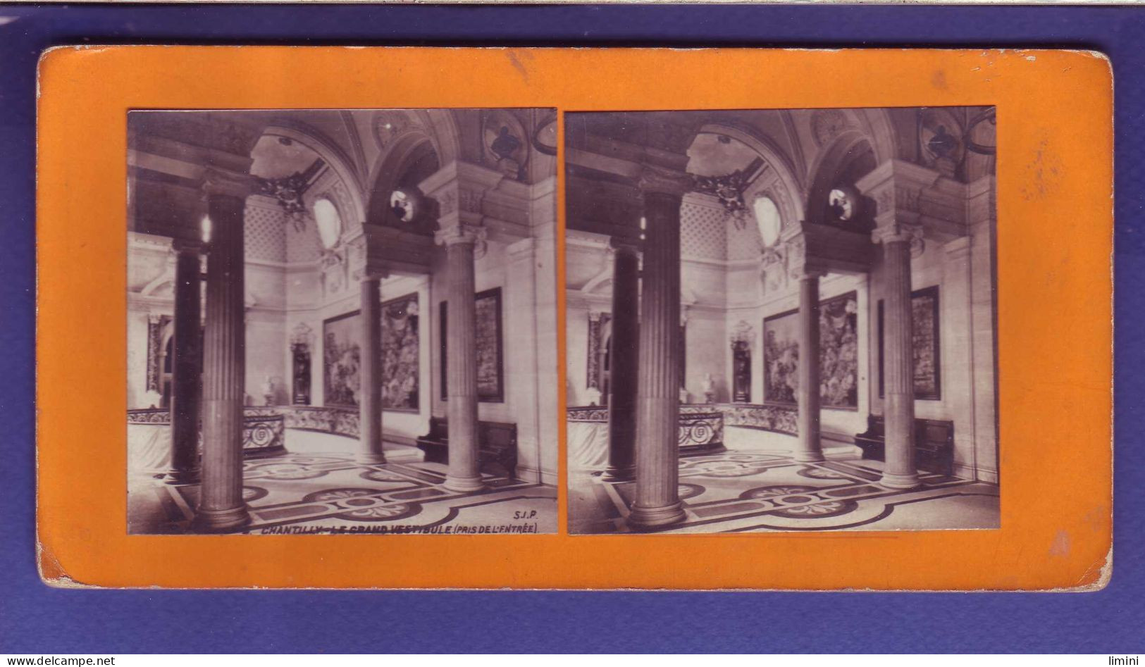 60 - CARTE STÉREOSCOPIQUE - CHANTILLY - GRAND VESTIBULE -  - Chantilly