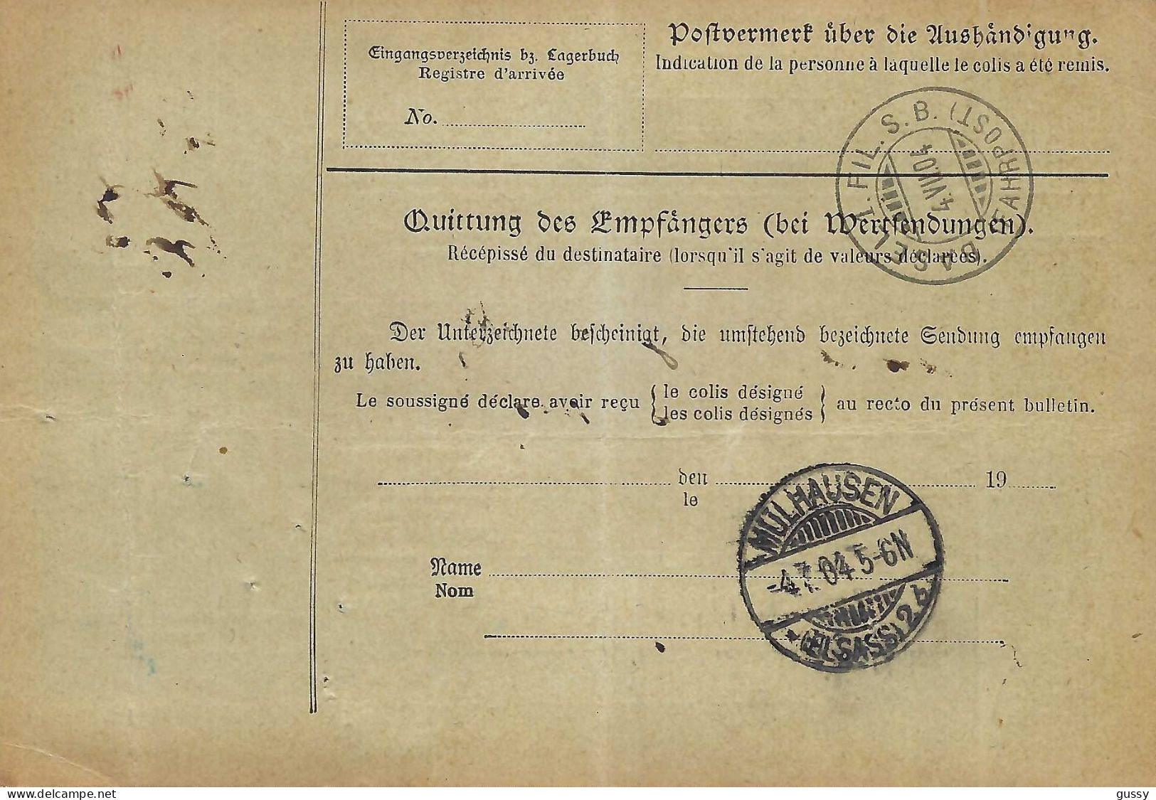 ALLEMAGNE Ca.1904: Bulletin D'Expédition CR De Dornach Pour Genève (Suisse) - Briefe U. Dokumente