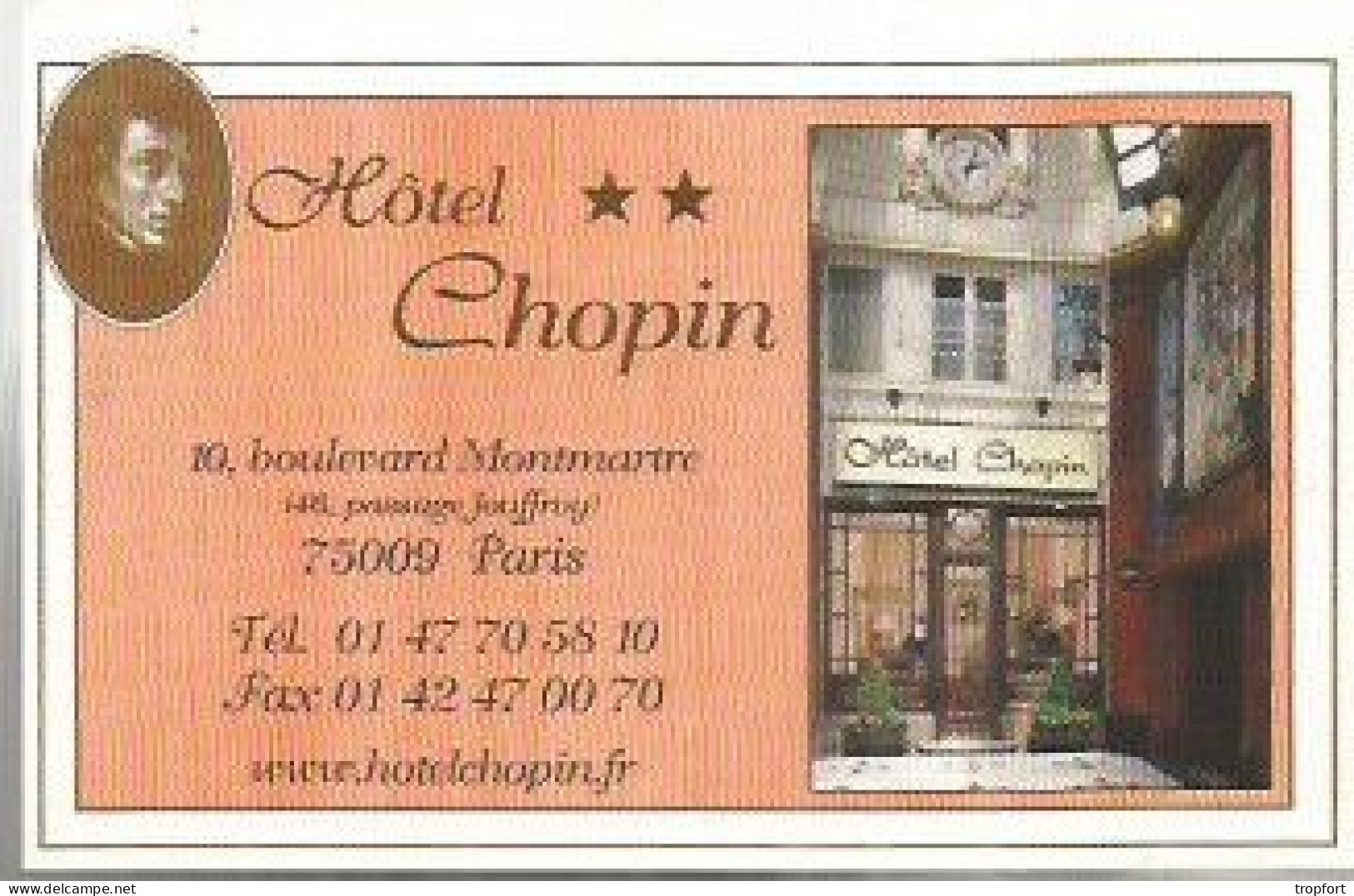 Carte De Visite HOTEL CHOPIN PARIS De La BRETONNERIE  PARIS 75004  75009 - Cartes De Visite