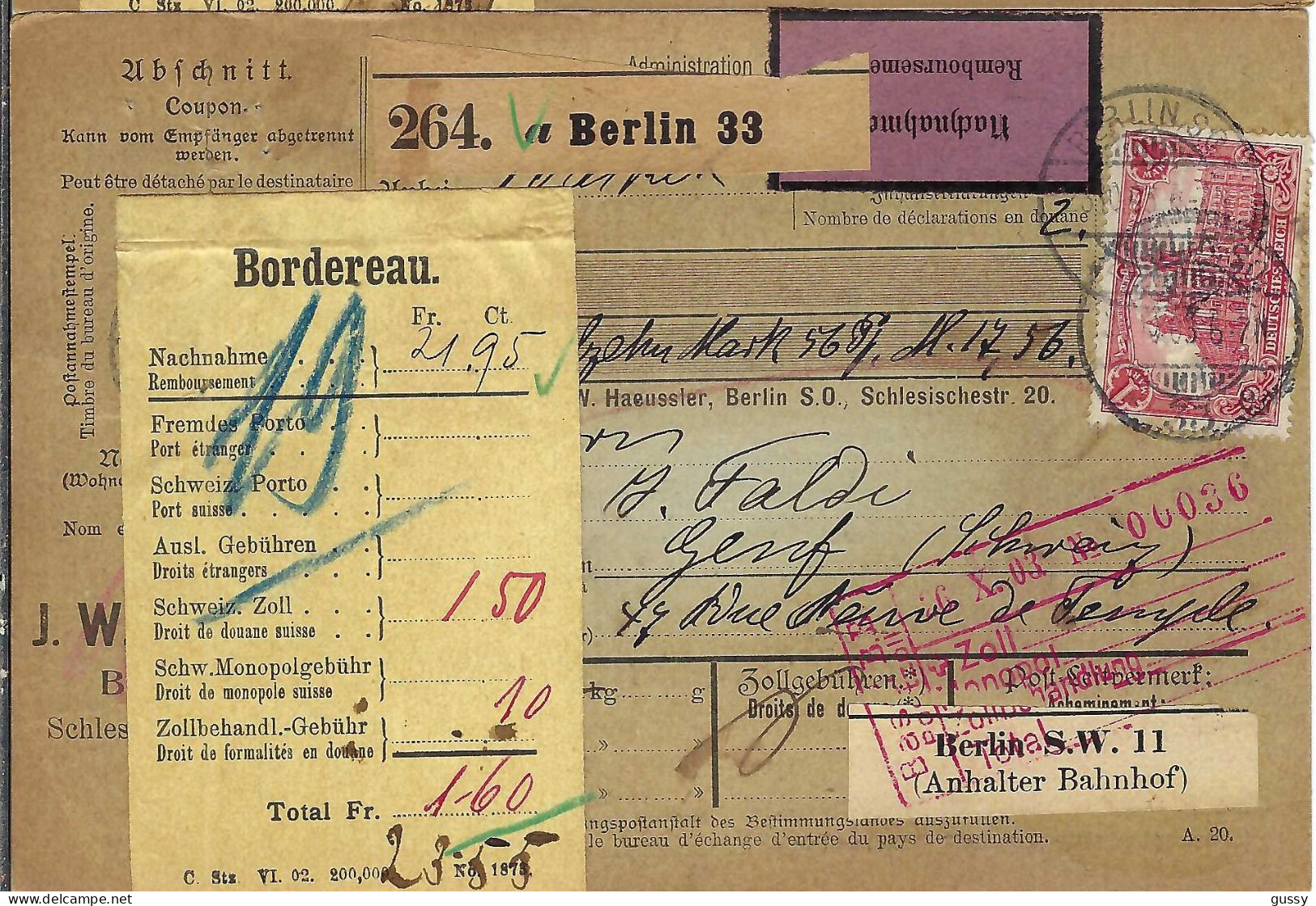 ALLEMAGNE Ca.1903: Bulletin D'Expédition CR De Berlin Pour Genève (Suisse) - Briefe U. Dokumente