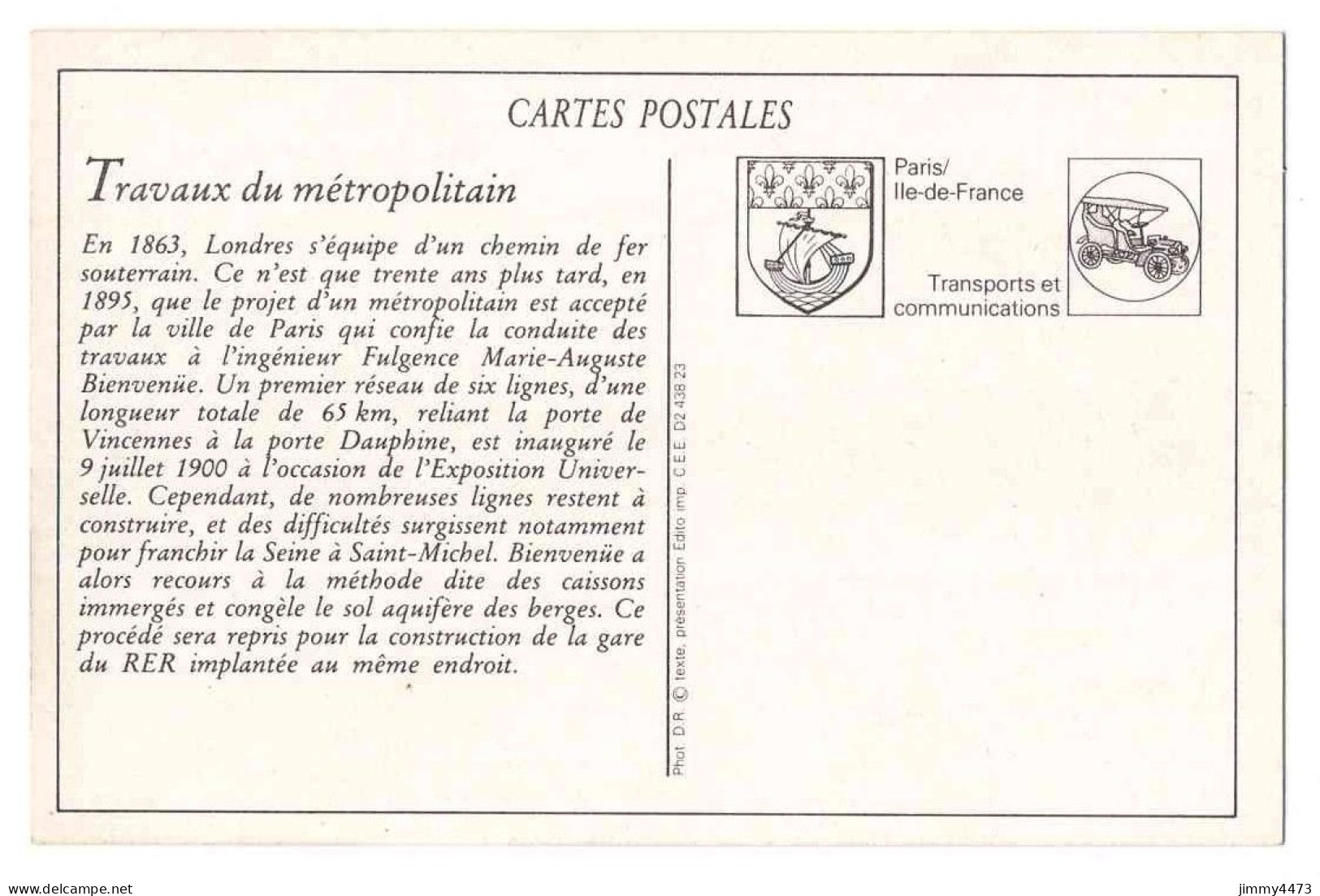 CPA (Repro) PARIS - Les Travaux Du Métropolitain Dans Le Grand Bras De La Seine - Texte Au Dos - Pariser Métro, Bahnhöfe