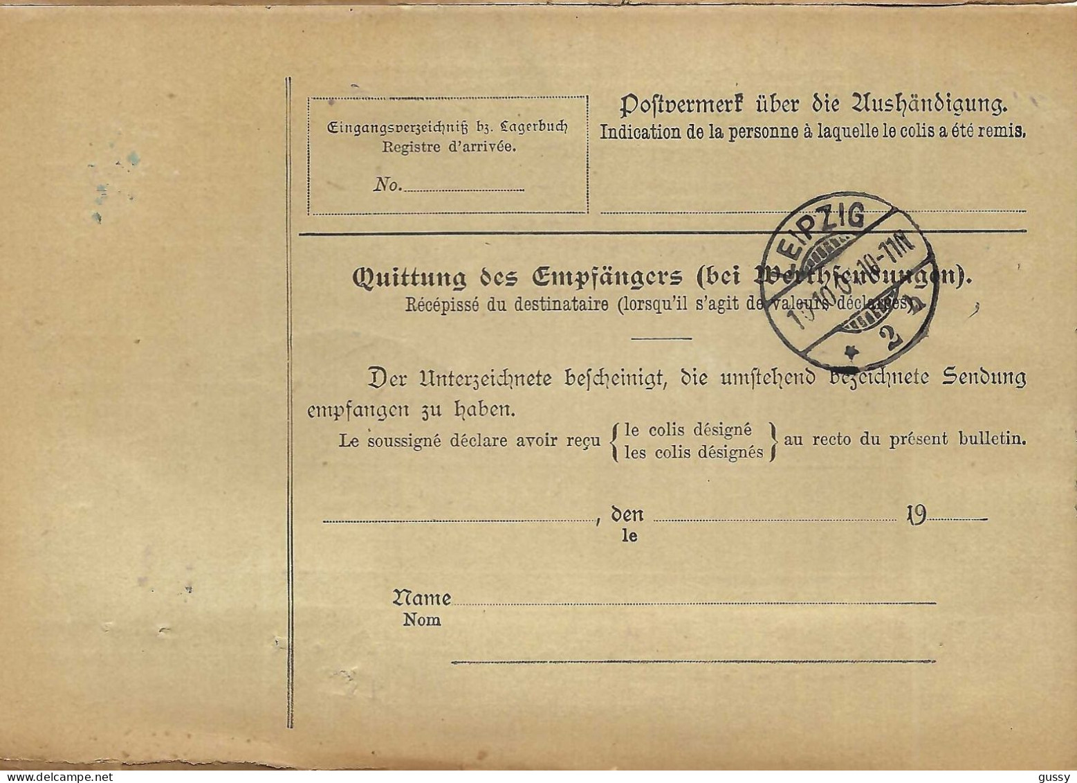 ALLEMAGNE Ca.1903: Bulletin D'Expédition CR De Leipzig Pour Genève (Suisse) - Briefe U. Dokumente