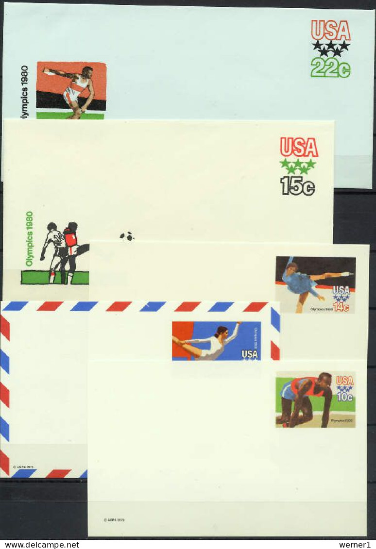 USA 1979/1980 Olympic Games Moscow / Lake Placid 3 Commemorative Postcards + 2 Covers - Ete 1980: Moscou