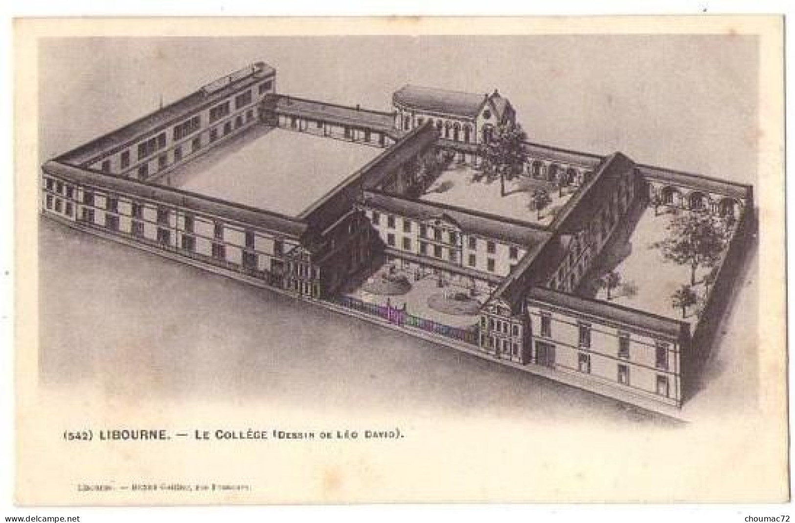 (33) 221, Libourne, Guillier 542, Le College (Dessin De Léo David), Dos Non Divisé - Libourne